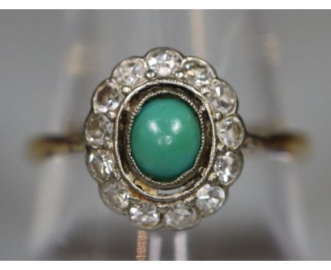 19th century, probably 18ct cabouchon stone set and diamond dress ring.  2.9g approx size O. B.P. 21% + VAT) 