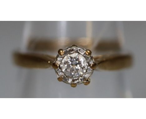 9ct gold diamond solitaire illusion set dress ring.  2.1g approx size J.  (B.P. 21% + VAT) 