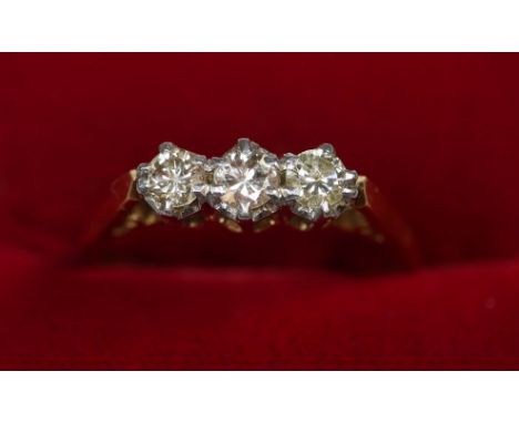 18ct gold and platinum 3 stone diamond engagement ring.  3.4g approx, size O.  (B.P. 21% + VAT) 