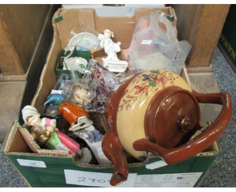 Small box of assorted items to include: mid 20th century teapot, club shaped Wedgwood Jasperware  pin dish, pair of cut glass