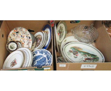Two boxes of assorted China, to include: Oval Portmeirion 'wood duck', oval plate, oval meat plate with a hunting scene toget
