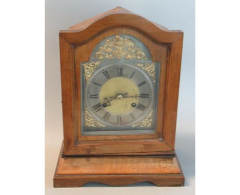Early 20th century mahogany two train mantle clock with silver chapter ring and roman numerals.  (B.P. 21% + VAT) 