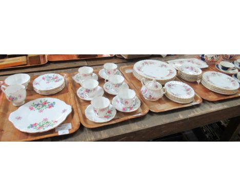 Four trays of assorted china, to include: 2 trays of Royal Albert fine bone china part tea ware decorated with pink, blue and