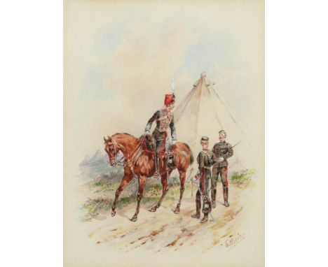 Orlando Norie (1832-1901) Three soldiers in an Egyptian landscape Signed Watercolour and pencil with bodycolour 17.7 x 13.6cm