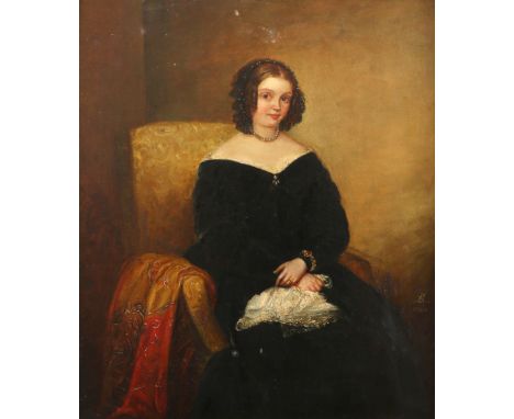 Charlotte de Rothschild (1819-1884)Portrait of Louise de Rothschild (1821-1910), seated, wearing a black dress and a pearl ne