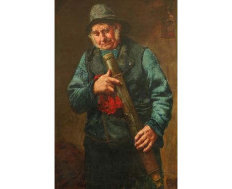 Edwin Harris (1855-1906) Portrait of an old man examining a telescope Signed Oil on canvas 83.9 x 61.2cm; 33 x 24in
