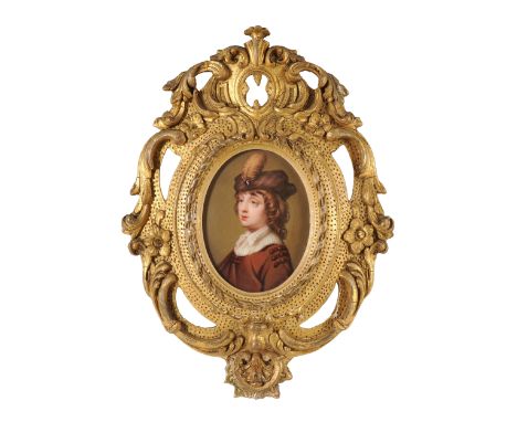 Henry Pierce Bone (1779-1855) after Jacob Adriaensz. Backer (Dutch 1608-1651) Portrait miniature of a boy in a feathered cap 