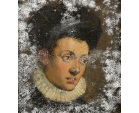Italian School 19th Century Portrait of a young man in renaissance costume Oil on canvas 44.3 x 38.8cm; 17 x 15in
