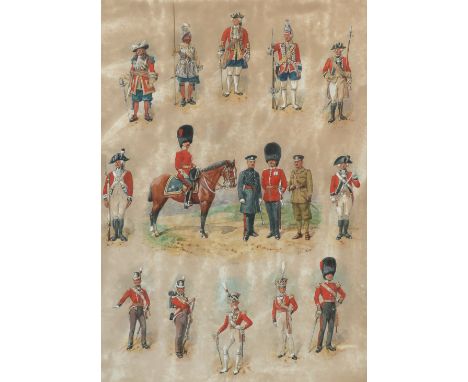 Richard Simkin (1850-1926) The uniform of the Coldstream Guards 1660-1914 Signed, and inscribed with the dates of the uniform
