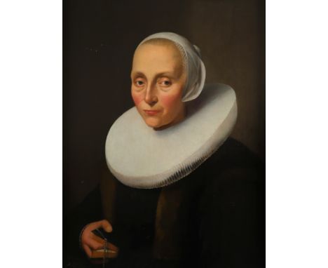 Attributed to Isaac Colonia (Dutch 1611/12-1663) Portrait of a lady in a ruff and fur stole, holding a prayer book Traces of 