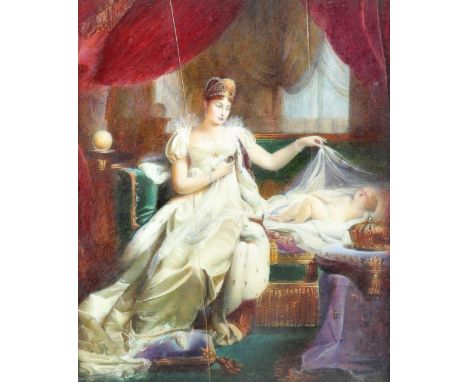 λAfter Joseph Franque Portrait Miniature of the Empress Marie Louise watching over the sleeping King of Rome Watercolour and 