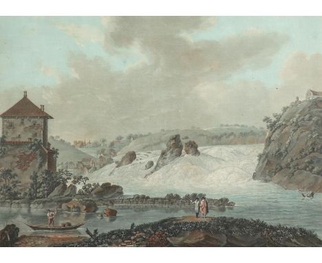 Attributed to Jean Franηois Janinet (French 1752-1814) View of the Rhine Falls; View of Ringgenberg Castle A pair, both title
