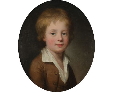 Follower of Jean-Baptiste Greuze Portrait of a young boy in brown Oil on canvas, oval 44.8 x 38.9cm; 17Ύ x 15Όin