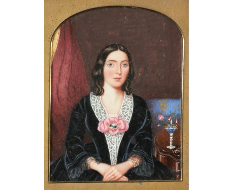 λGeorge Marshall Mather (Scottish act. 1831-1850) Portrait miniature of a lady, in a black dress, seated in an interior Recta