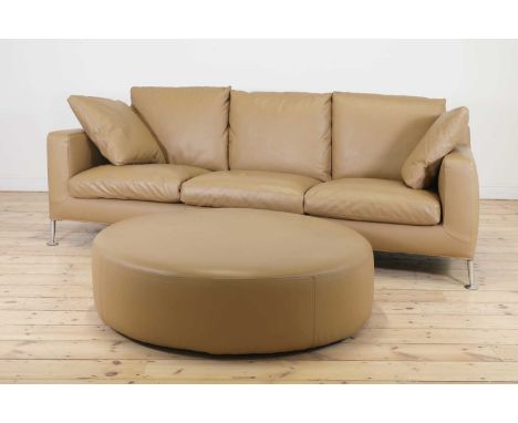 A B&B Italia ‘Harry’ settee and ottoman, the settee designed in 1995 by Antonio Citterio, upholstered in tan leather, raised 