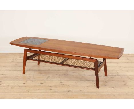 A Danish teak coffee table,1960s, designed by Arne Hovmand-Olsen for Mogens Kold Møbelfabrik, the superelliptical top inlaid 