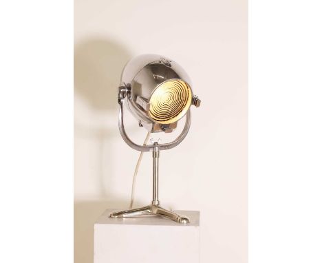 A Strand Electric theatre light,mounted on an adjustable stand, 53cm highCondition ReportWorking order, good overall.