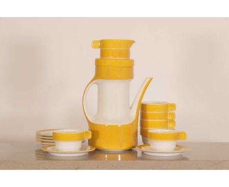A Pagnossin coffee set,1970s, by Riccardo Schweizer, comprising:a coffee pot and cover,six coffee cups and saucers,a milk jug