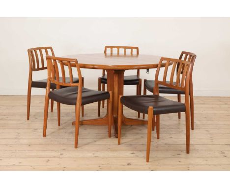 A set of five Danish teak 'Model 83' chairs,1960s, designed by Niels Otto Møller for J L Møller Højbjerg, each with a slatted