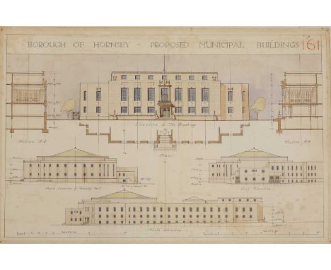 Of architectural interest,a large library of elevation studies, plan drawings and designs spanning three folders, predominant