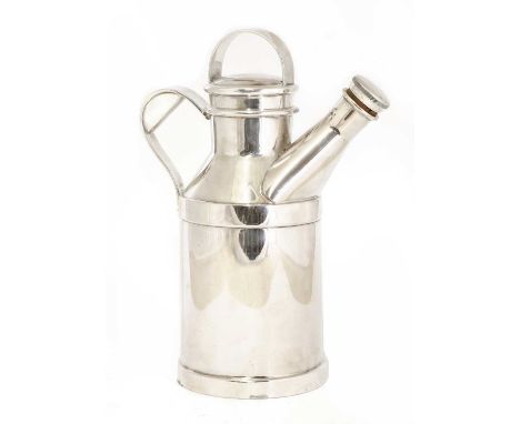 An American Art Deco silver-plated cocktail shaker,c.1930, in the form of a milk churn, stamped 'Reed & Barton 27/32oz', 24cm