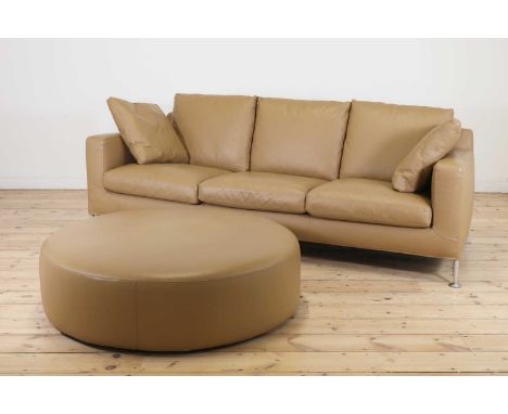 A B&B Italia ‘Harry’ settee and ottoman, the settee designed in 1995 by Antonio Citterio, upholstered in tan leather, raised 