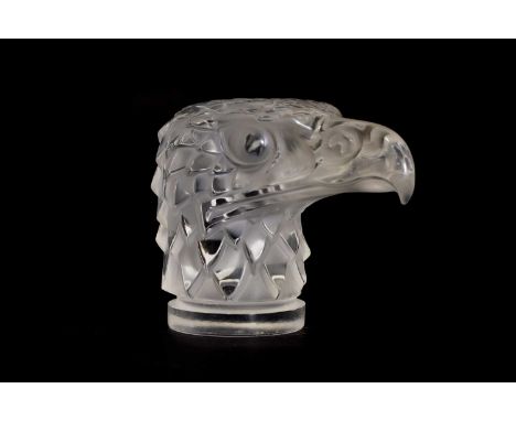 A Lalique 'Tete d'Aigle' clear glass car mascot,designed in 1928, modern, with frosted details, engraved 'Lalique R France',1