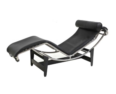 An 'LC4' reclining lounge chair,designed in 1928 by Le Corbusier, manufactured by Cassina, the tubular frame with a slung lea