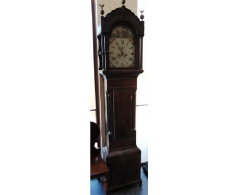 A GEORGE III 8-DAY LONGCASE CLOCK  the enamel dial with painted decoration, subsidiary seconds dial and date aperture, inscri