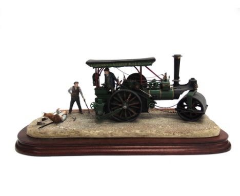 BORDER FINE ARTS  'F. Dibnah Steeplejack Bolton Betsy', the steam roller model on a shaped wooden plinth, (note damage to fig