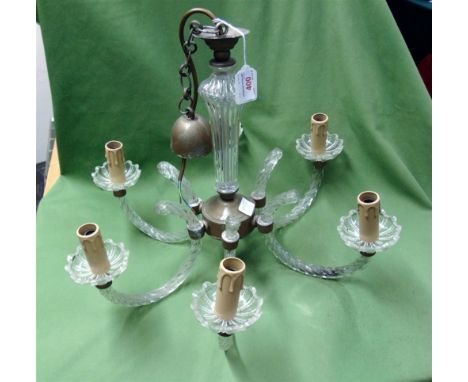 A SIX LIGHT HANGING LIGHT FITTING  with glass C-shaped arms 50cm wide 37cm high excluding hanging chain
