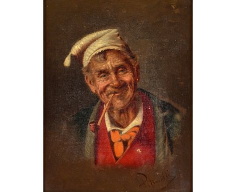 * PETROCELLI (ITALIAN, LATE 19TH / EARLY 20TH CENTURY)  Peasant with Cap and Pipe,  oil on canvas, signed lower right, 24.5cm
