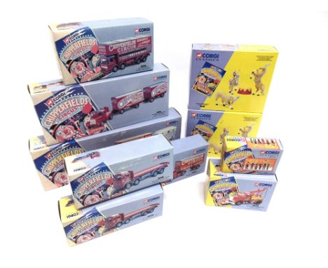 TEN CORGI CLASSICS 'CHIPPERFIELDS CIRCUS' MODEL VEHICLES & ACCESSORIES  each mint or near mint and boxed, (some boxes faded).