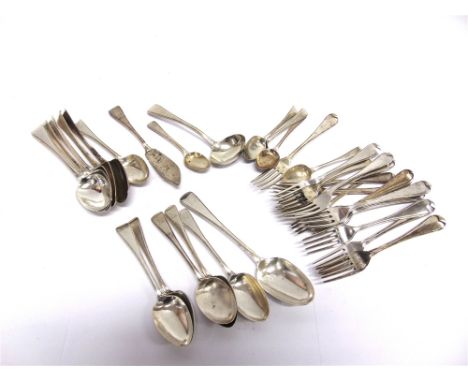 A COLLECTION OF THREAD PATTERN SILVER FLATWARE  all George Adams, 1840, comprising nine dinner forks, six dessert forks, six 