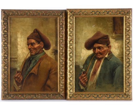 RAFFAELE FRIGERIO (ITALIAN, 1875-1948)  Peasant Smoking a Pipe; and another, similar, a pair,  oil on canvas, each signed low
