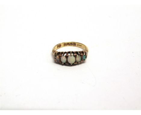 A FIVE STONE OPAL 18 CARAT GOLD RING  Chester 1911, finger size N 1/2, 3.9g gross, cased