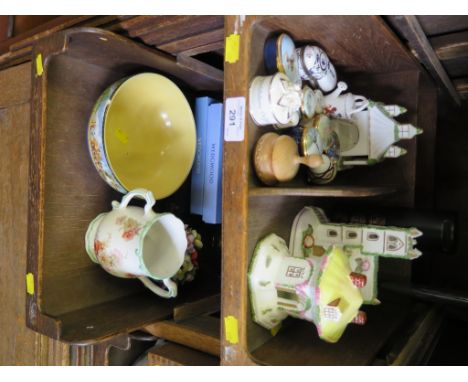 Three Coalport Pastille burners, various enamel boxes, Wedgwood plates and other ceramics