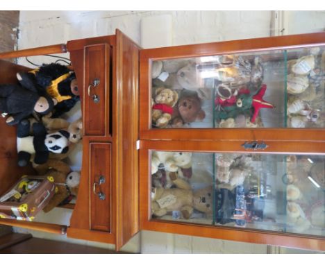 A collection of small Merrythought teddy bears including Cheeky Little Jester and Timmy the Teddy, and other soft toys