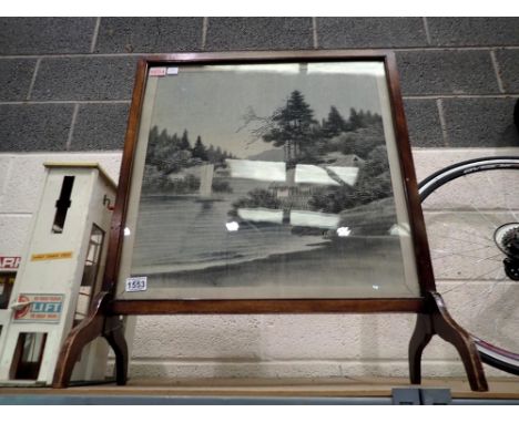 Silk printed fire screen in wooden frame with glass front. Not available for in-house P&amp;P 