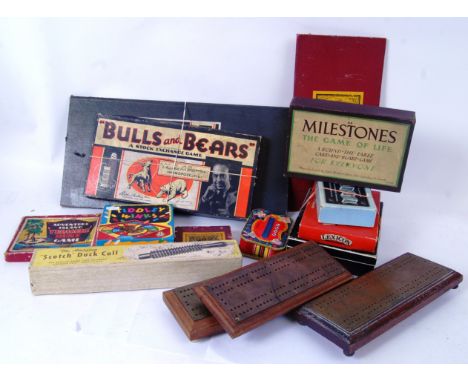 EDWARDIAN AND LATER GAMES: A good and varied collection of Edwardian and later games to include Bulls &amp; Bears, Milestones