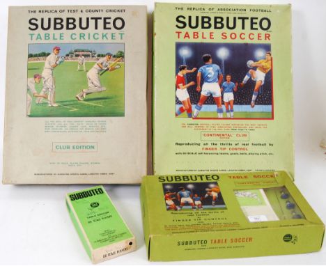 SUBBUTEO: A collection of 4x Subbuteo sets, all vintage, comprising of; Table Cricket, Table Soccer (looks to be complete, bu