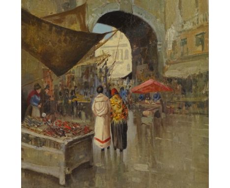 S Gennaro, oil on canvas, Continental street scene, signed, 18" x 11", framedOne small patch repair, otherwise very good cond