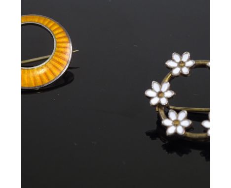 2 Vintage Danish stylised vermeil sterling silver and enamel circular brooches, maker's include Clement Berg and A Dragsted, 