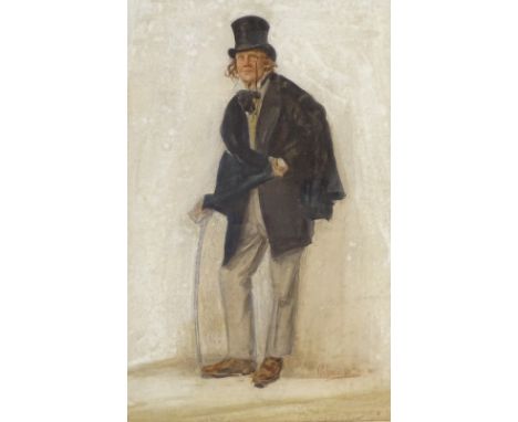 John Partridge, watercolour, portrait of Henry Irving, signed, 14.5" x 9", framed 
