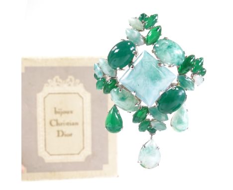 CHRISTIAN DIOR - a Vintage costume jewellery brooch, dated 1962, brooch height 70.1mm, 22.6g, boxedGood original condition, a