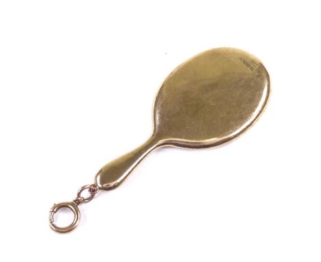 An early 20th century 9ct rose gold miniature dressing table hand mirror chatelaine attachment, by Crisford & Norris Ltd, hal