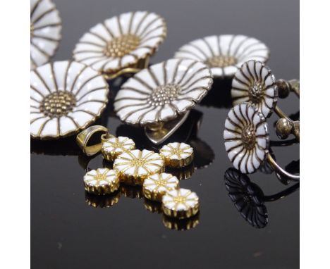 Various Vintage Danish vermeil sterling silver and white enamel daisy pattern jewellery, makers include Georg Jensen and Anto
