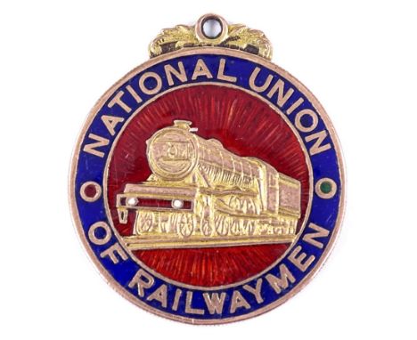 A 9ct rose gold and enamel National Union of Railwaymen presentation medal, to Ald. Bro. Sam Riddle by the Reception Committe