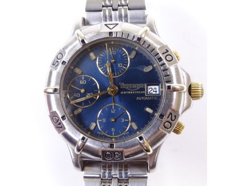 TRIUMPH - a stainless steel Chrono Super III automatic chronograph wristwatch, ref. 3060, blue dial with oval baton hour mark