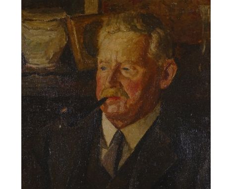 Thomas White, oil on canvas, man with a pipe, 1933, inscribed on stretcher, 30" x 20", framedVery good condition 